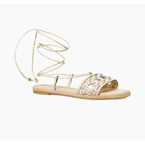 NWOT Tory Burch Caning Ankle-Wrap Leather Espadrille Sandals